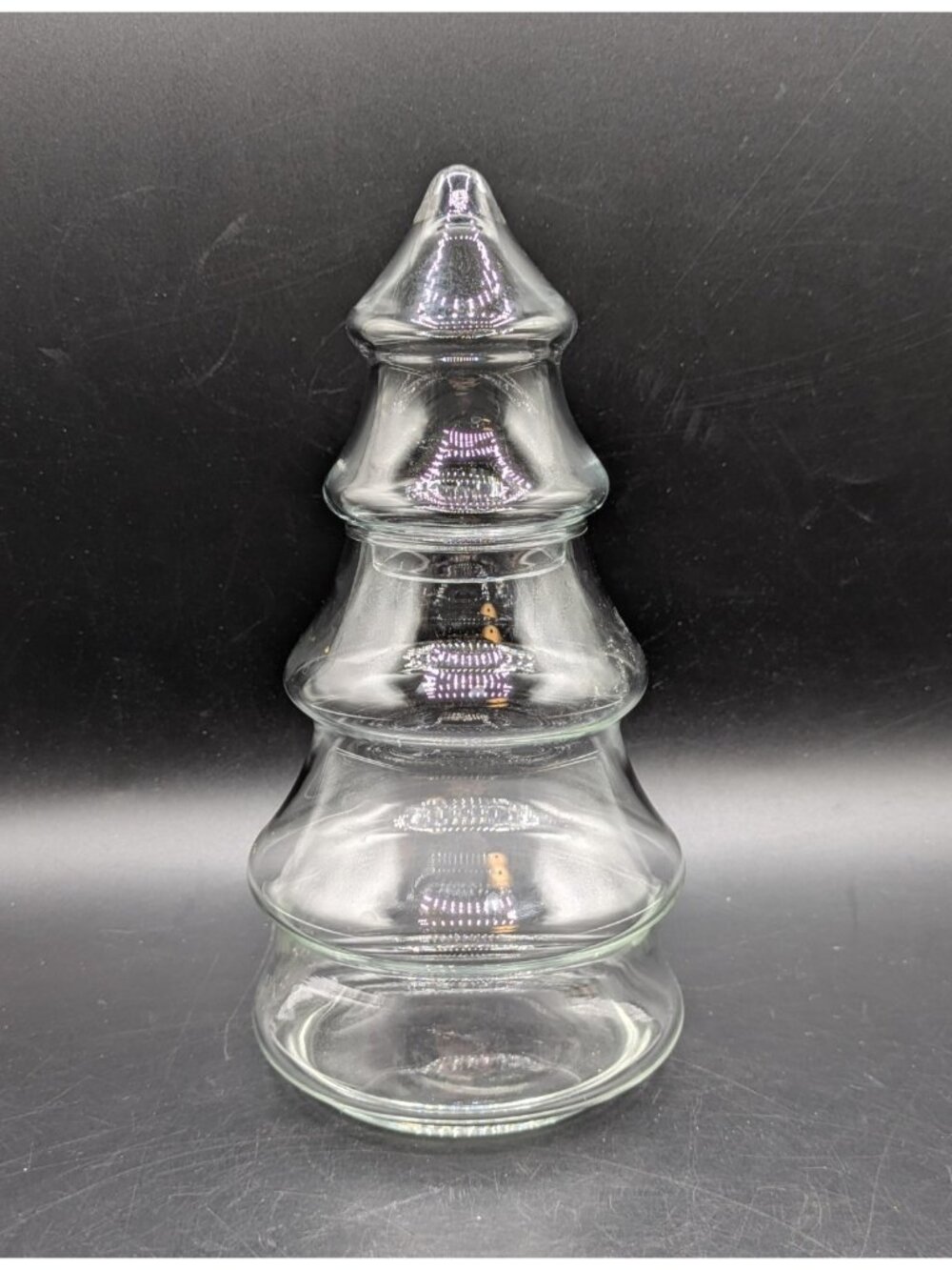 Vintage Clear Glass Christmas Tree Candy Jar Apothecary 8.5" Tall